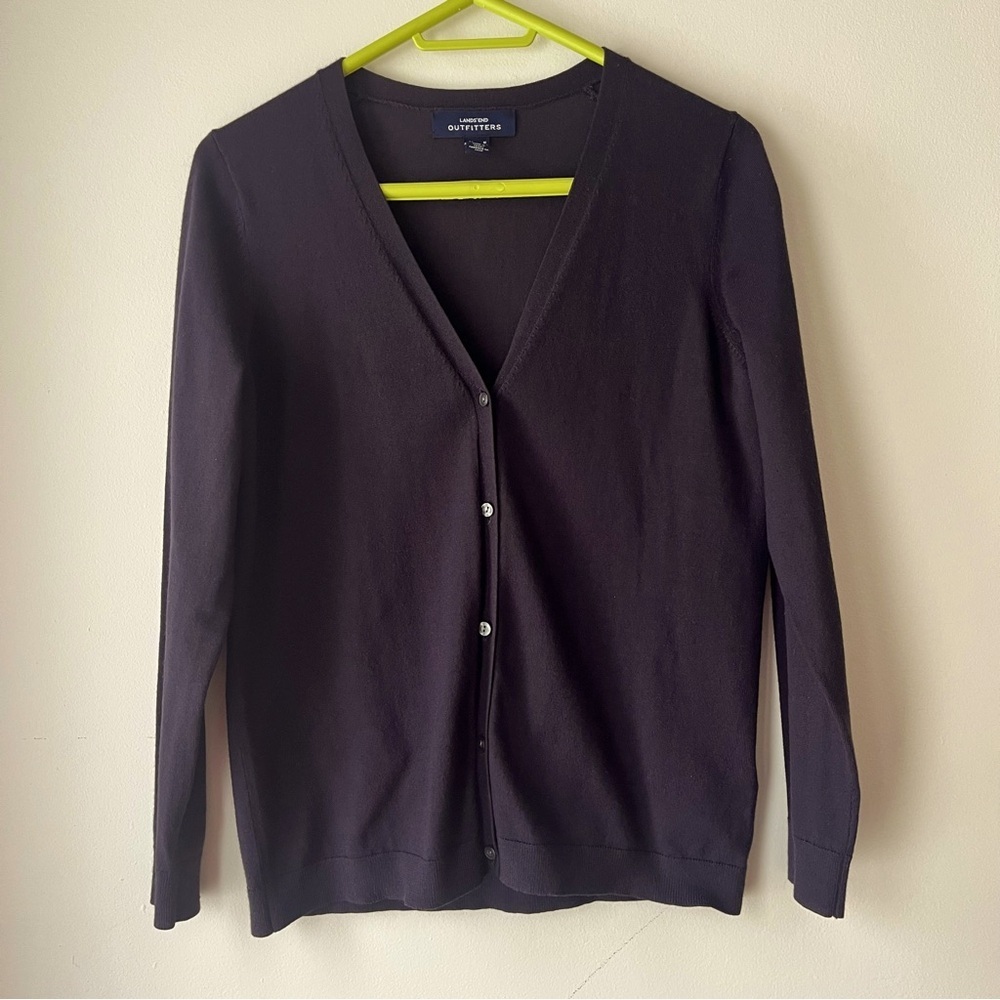 Lands’ End black neutral button down long sleeve cardigan women medium